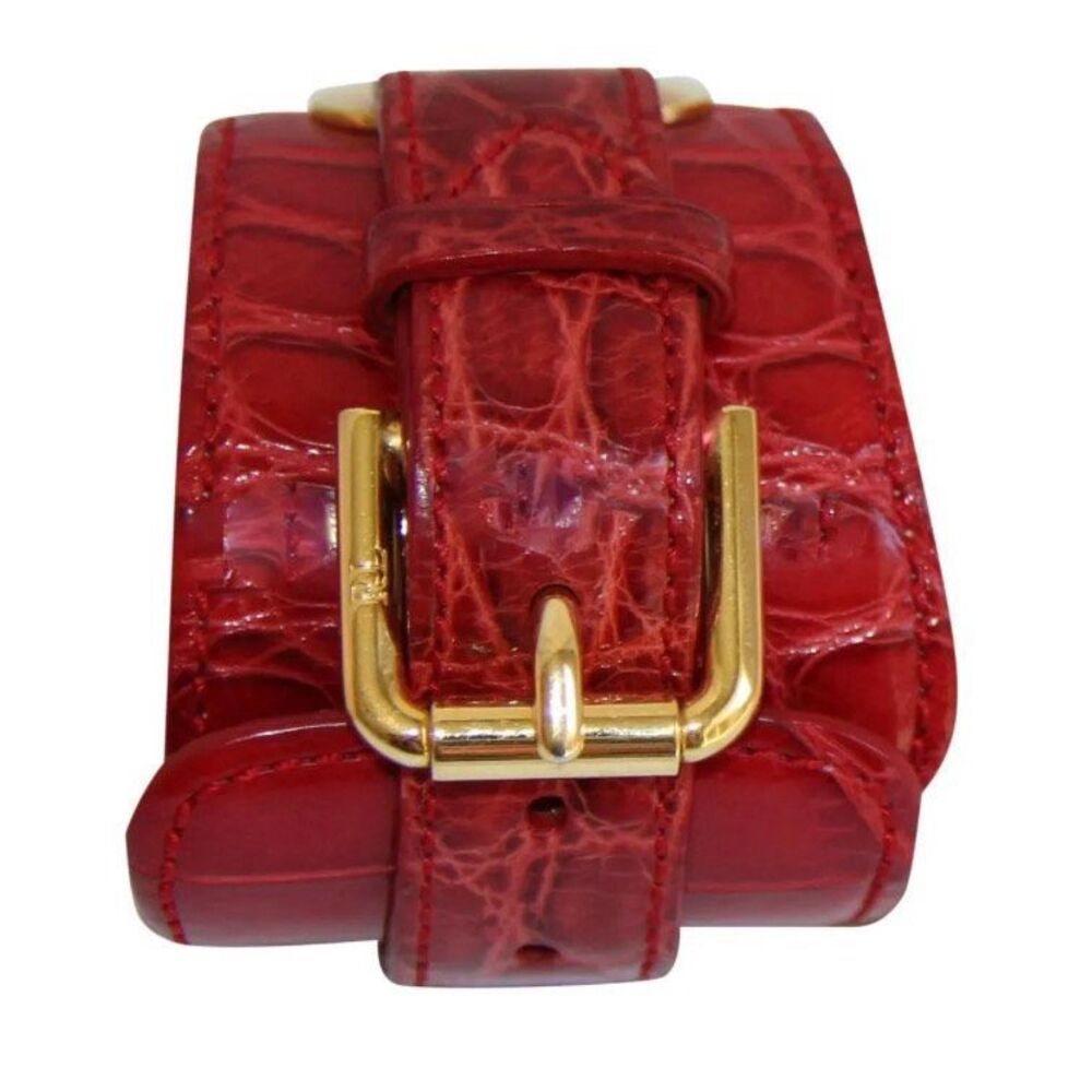 RALPH LAUREN COLLECTION RED ALLIGATOR WRAP CUFF BRACELET